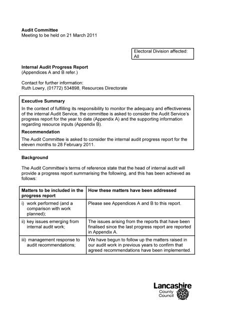 Internal Audit Progress Report