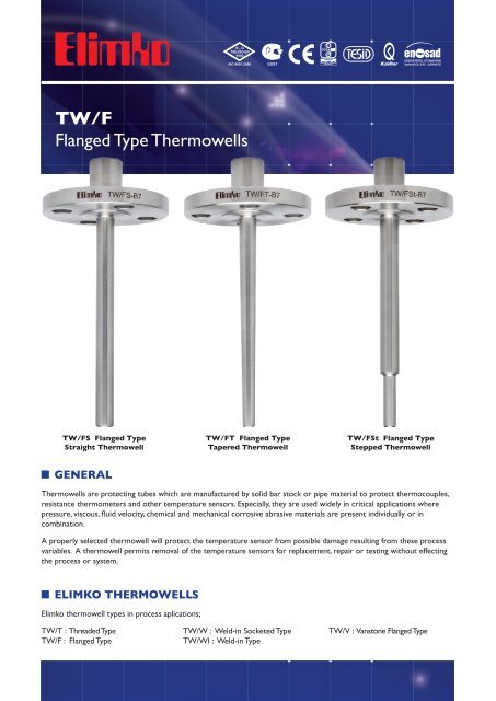 TW/F Flanged Type Thermowells - Elimko