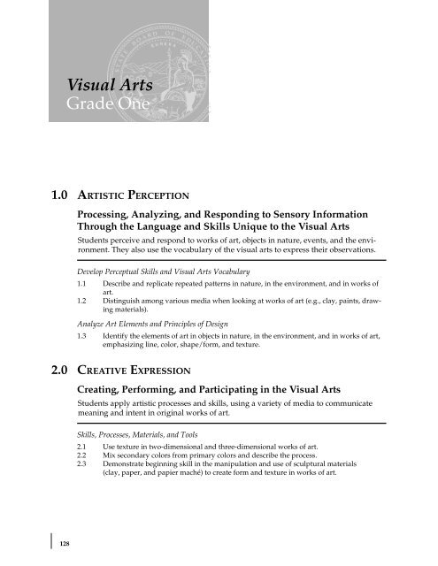 Visual and Performing Arts Content Standards - California ...