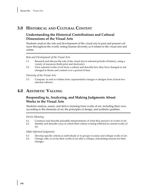 Visual and Performing Arts Content Standards - California ...