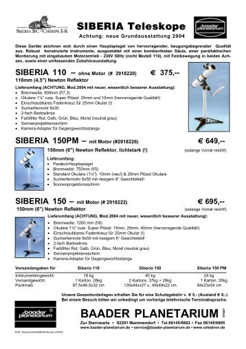 Siberia Teleskope - Teleskopfreunde-Bayern