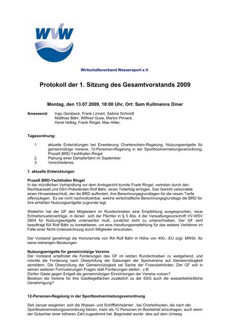 Protokoll der 1. Sitzung des Gesamtvorstands 2009