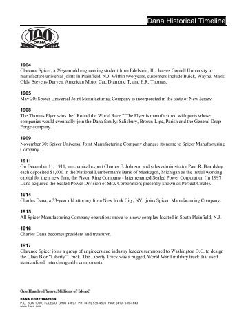 Dana Historical Timeline - Dana Corporation