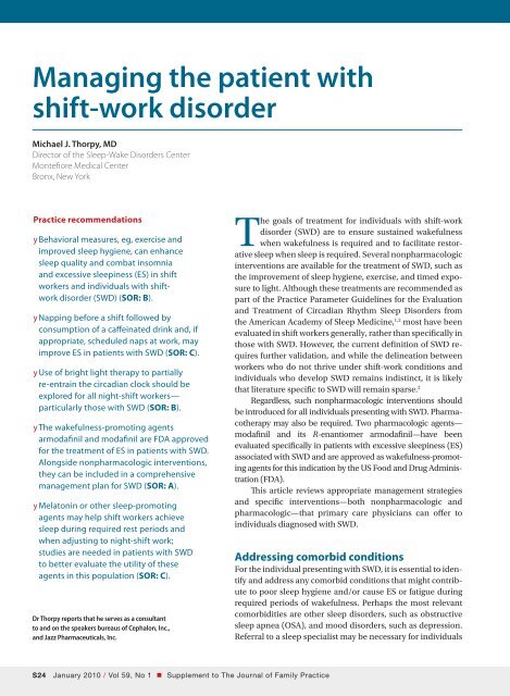 SHIFT WORK DISORDER - myCME.com