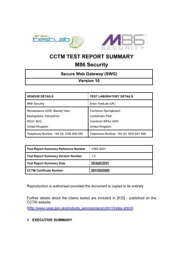 CCTM Test Report Summary M86 Security - CESG