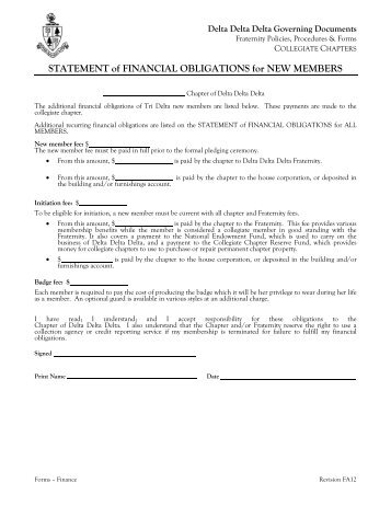 STATEMENT of FINANCIAL OBLIGATIONS for NEW ... - Tri Delta