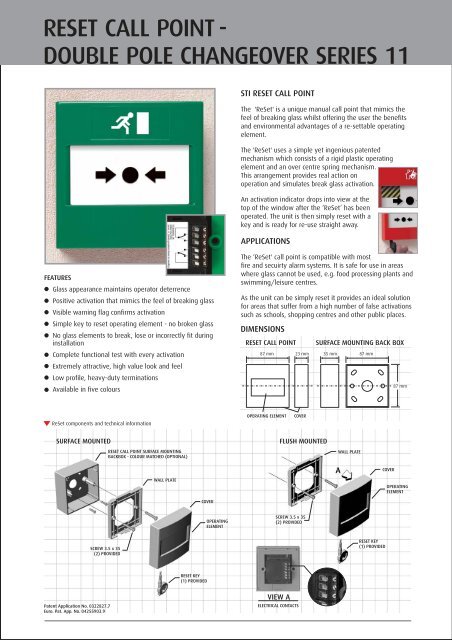 RESET CALL POINT - DOUBLE POLE CHANGEOVER SERIES 11