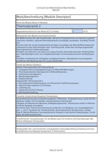 Curriculum für das Masterstudium Maschinenbau 066.445