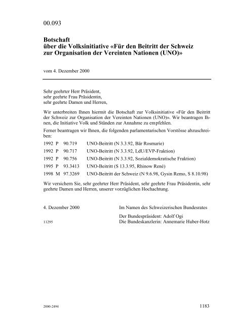 Botschaft über die Volksinitiative «für den Beitritt der - admin.ch