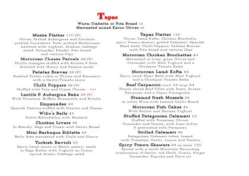 Food menu to print - Rick's Cafe Americain