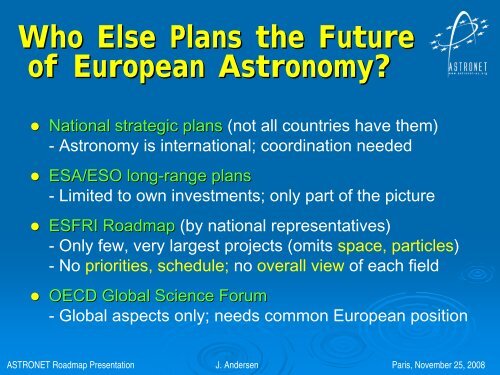 The ASTRONET Roadmap: Strategic Planning for European ... - CNRS