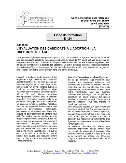 Fiche de formation NÃ‚Â° 24 Adoption L'EVALUATION DES ... - ISS