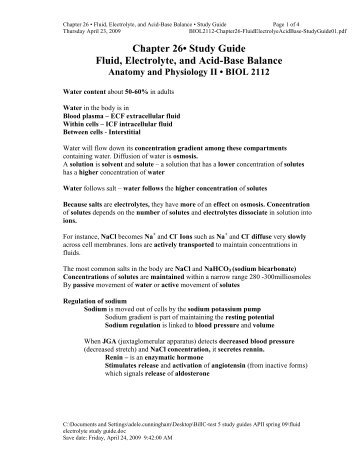 Chapter 26â¢ Study Guide Fluid, Electrolyte, and Acid-Base Balance ...