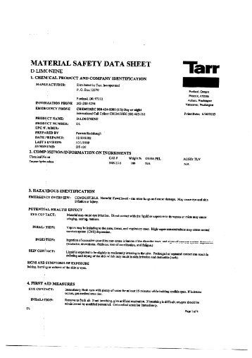 MATERIAL SAFETY DATA SHEET Tar... - msds@NAComposites.com