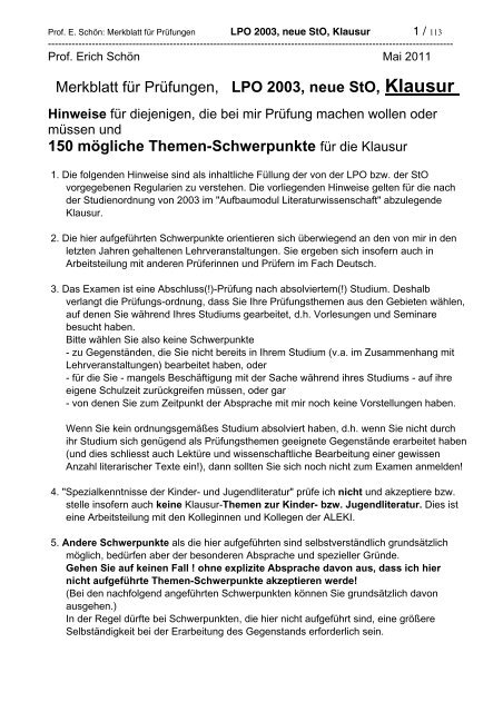 Merkblatt für Prüfungen LPO 2003 - Universität zu Köln