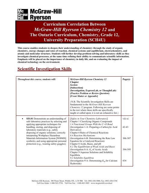 McGraw-Hill Ryerson Chemistry 12 and