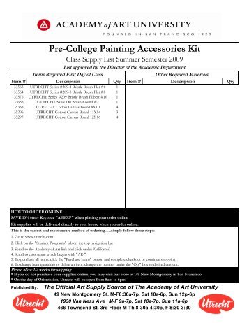 Supply List - Academy of Art University