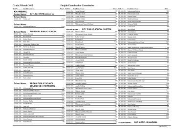 Grade 5 Result 2012 Punjab Examination Commission KHANEWAL