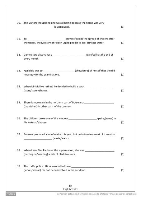 Form 3 English Test Test 1: Words often confused Total ... - Pearson