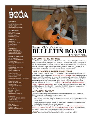 BULLETIN BOARD - the Basenji Club of America