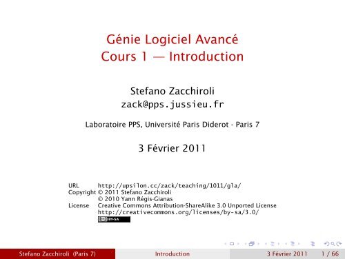 Génie Logiciel Avancé Cours 1 — Introduction - Stefano Zacchiroli