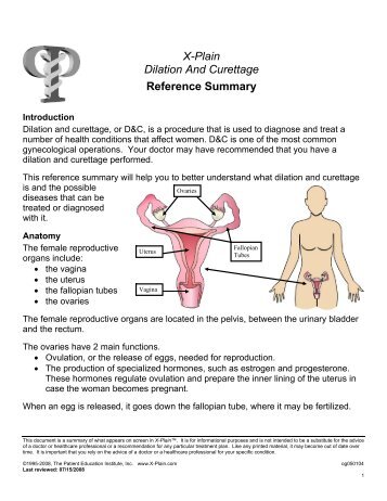 X-Plain Dilation And Curettage Reference Summary