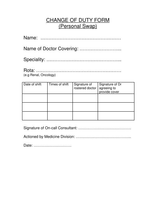 CHANGE OF DUTY FORM (Personal Swap)