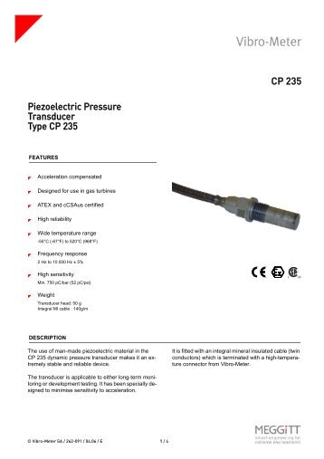 CP 235 Piezoelectric Pressure Transducer Type CP 235