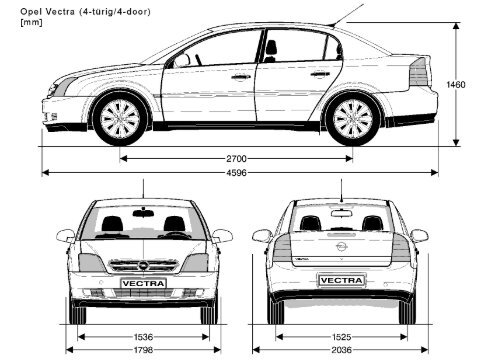 Wymiary nadwozia Opel Vectra C sedan/GTS - Opel Dixi-Car