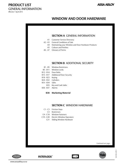 PRODUCT LIST WINDOW AND DOOR HARDWARE - ASSA ABLOY