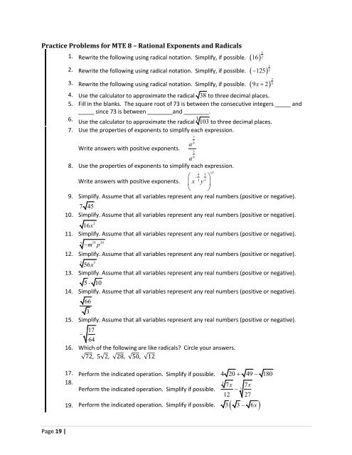 Math Practice Exam for Unit 8