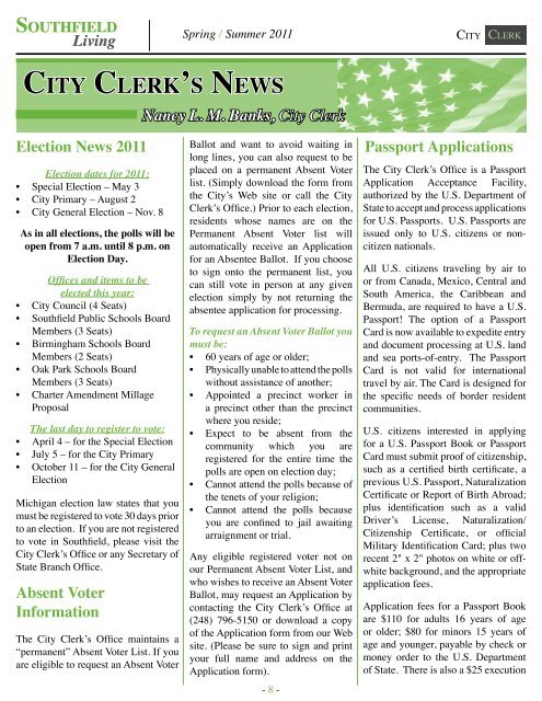 Southfield Living Voulme 9, Issue 1 Spring ... - City of Southfield