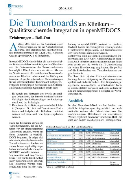 Klinoptikum 2/2011 - LKH-Univ. Klinikum Graz