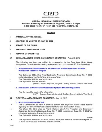 CAPITAL REGIONAL DISTRICT BOARD Notice of a Meeting on ...