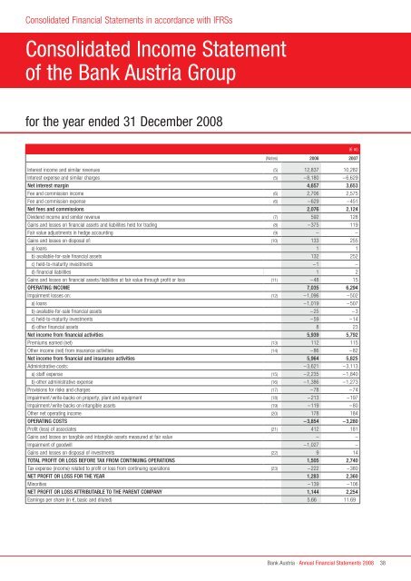 Annual Financial Statements 2008 of Bank Austria