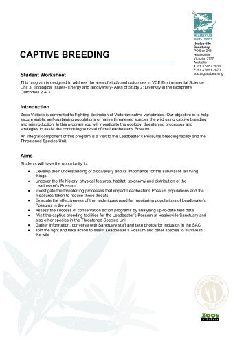 Captive Breeding VCE Student Worksheet (321.99 KB) - Zoos Victoria
