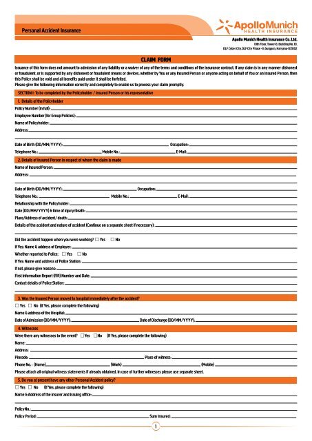 Apollo Munich Personal Accident Premium Chart