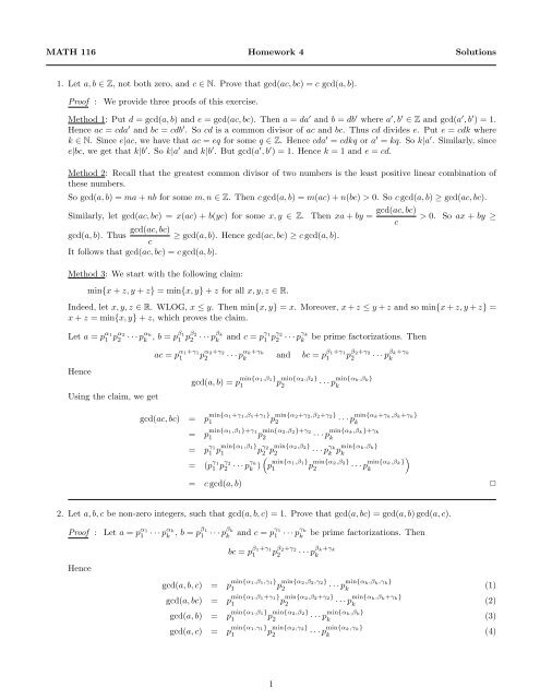 MATH 116 Homework 4 Solutions 1. Let a, b âˆˆ Z, not both zero, and ...