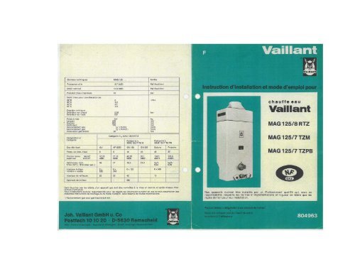 NOTICE INSTALLATION ET UTILISATION MAG 125 - Vaillant