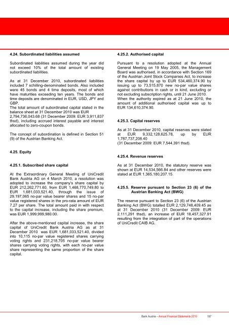 Annual Financial Statements 2010 of Bank Austria