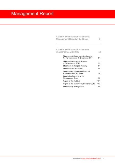 Annual Financial Statements 2010 of Bank Austria