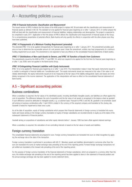 Annual Financial Statements 2010 of Bank Austria