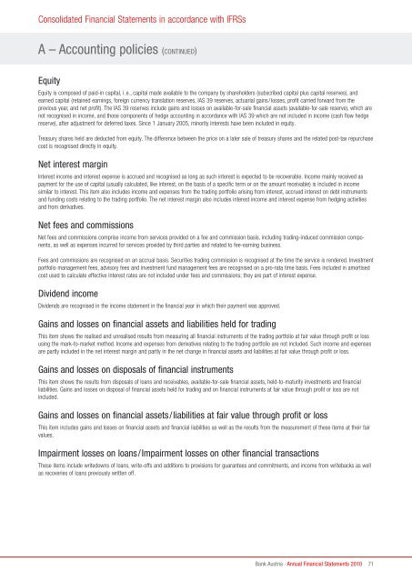 Annual Financial Statements 2010 of Bank Austria