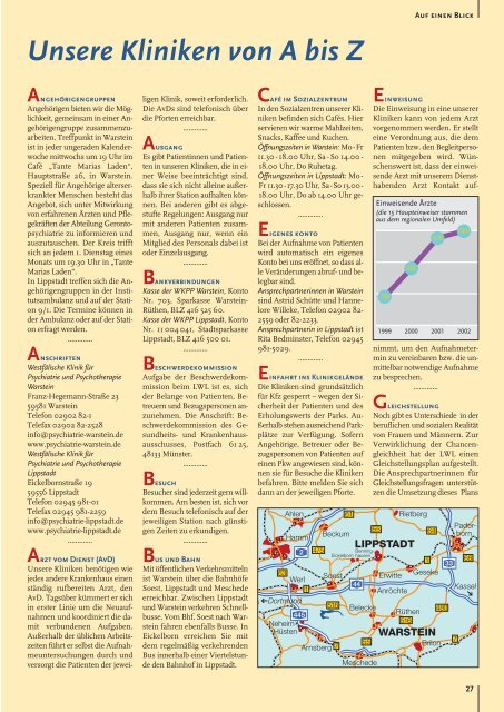 Westfälische Kliniken Warstein und Lippstadt - Klinikmagazin