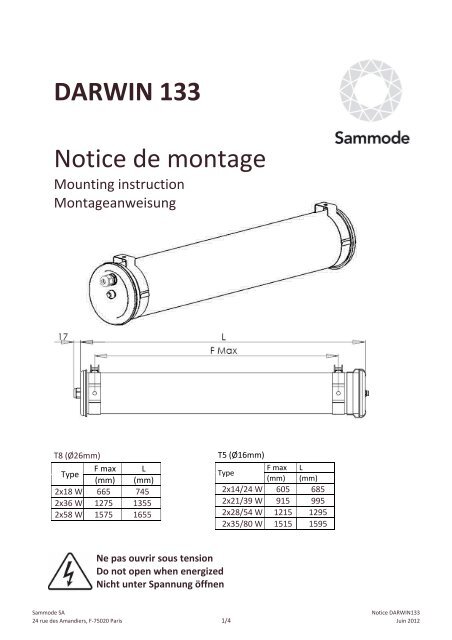 DARWIN 133 Notice de montage - Sammode