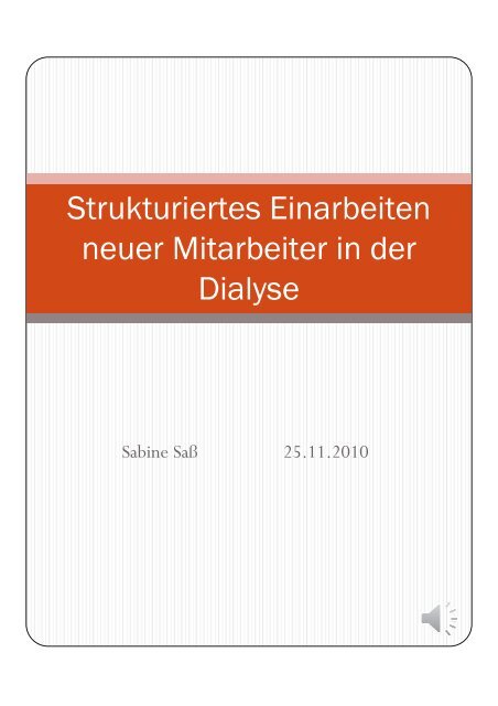 Strukturiertes Einarbeiten neuer Mitarbeiter in der Dialyse