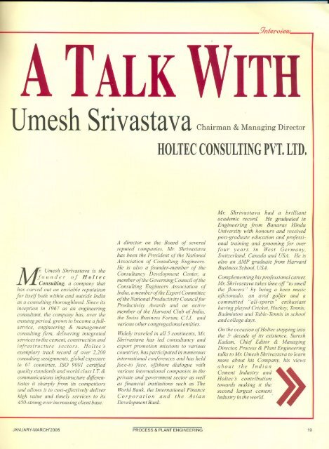 A Talk With Umesh Shrivastava, CMD, Holtec Consulting Pvt Ltd