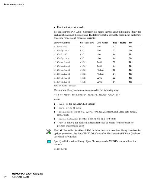 MSP430 IAR C/C++ Compiler reference guide - Rice University