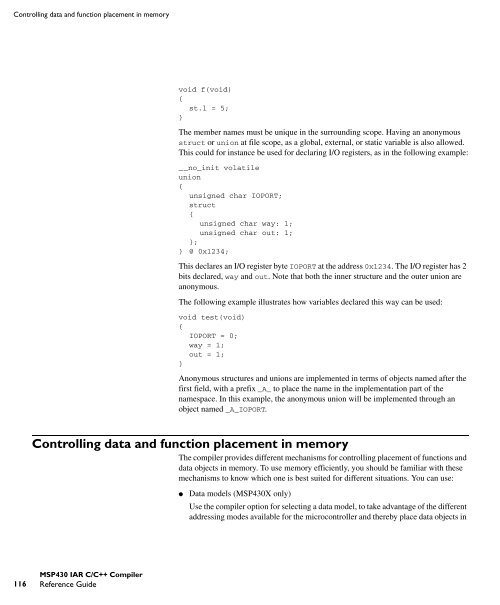 MSP430 IAR C/C++ Compiler reference guide - Rice University