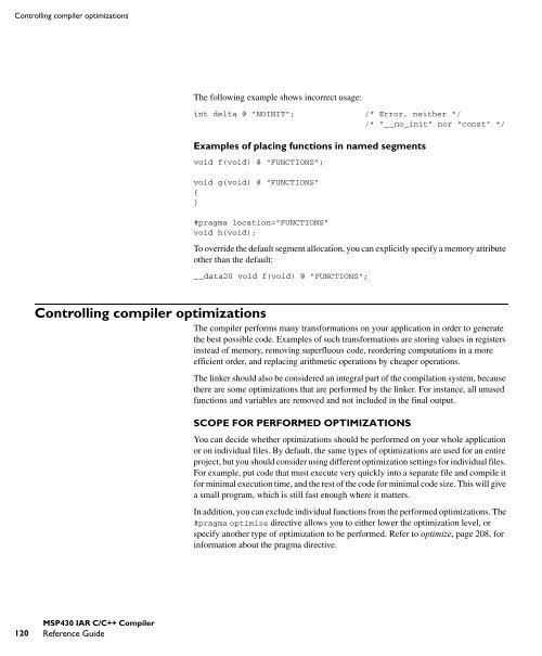 MSP430 IAR C/C++ Compiler reference guide - Rice University